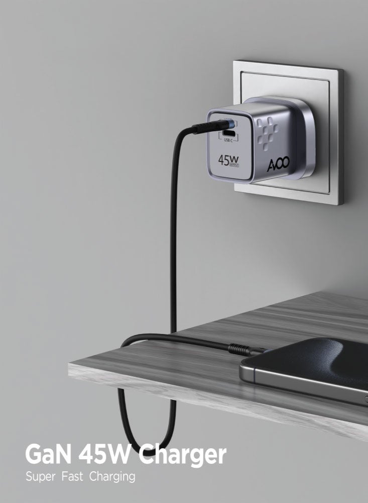 AVOO iPhone 17 charger supports 45W fast charging for iPhone 17 and all iPhone models, and includes a cable compatible with Type-C and Lightning devices. - Image 4