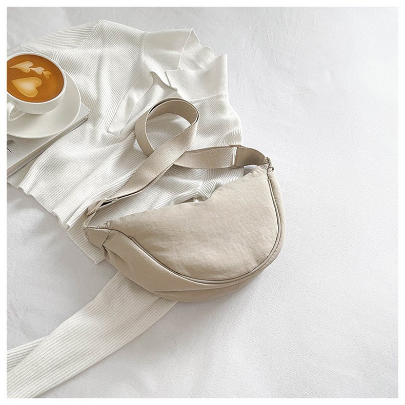 Fashionable Nylon Dumpling Crossbody Bag for Women Creamy-white 