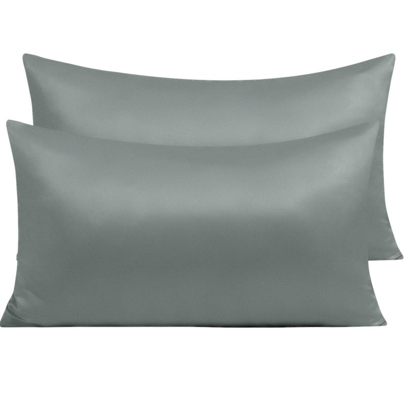 NTBAY Zippered Satin Pillow Cases for Hair and Skin, Luxury King Hidden Zipper Pillowcases Set of 2, 20x36 Inches, Dark Grey - Image 1