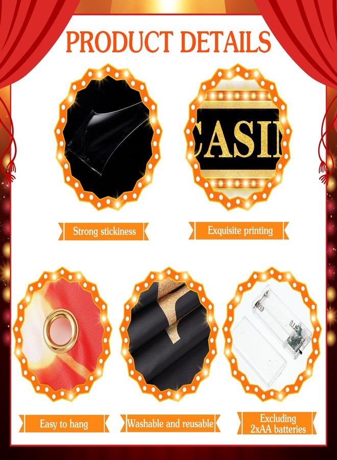 Mindsoft مجموعة زينة حفلات بطابع الكازينو من Mindsoft، تتضمن 3 قطع: لافتة LED مع ستارة حمراء مضيئة، وخلفية ترحيبية لحفلات الكازينو، مناسبة لألعاب لاس فيغاس، وحفلات التصوير، وحفلات الاستقبال. - Image 4