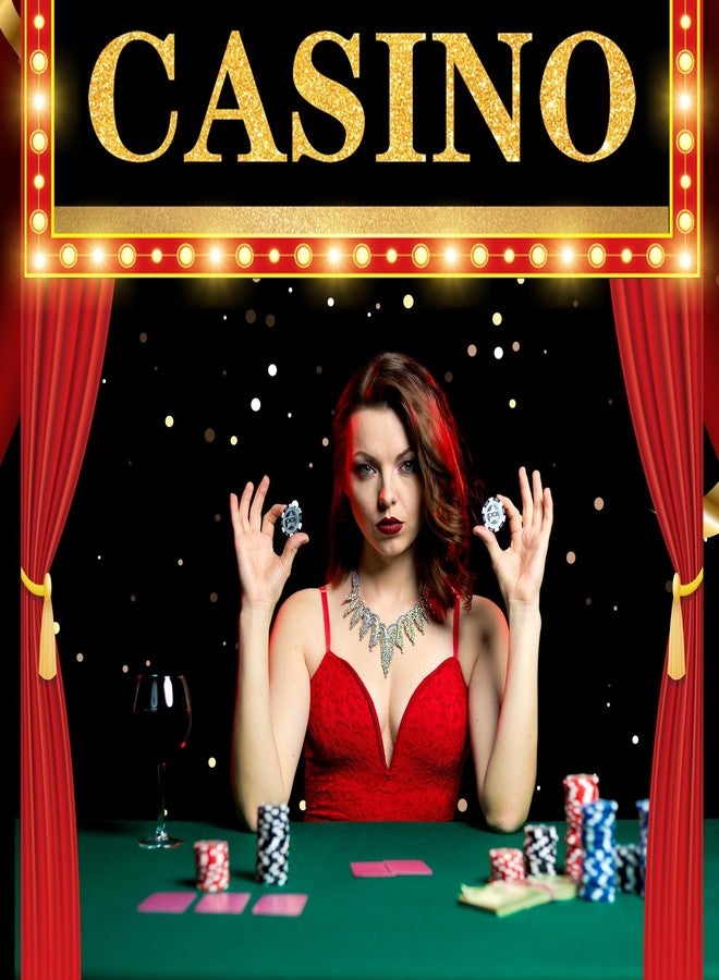 Mindsoft مجموعة زينة حفلات بطابع الكازينو من Mindsoft، تتضمن 3 قطع: لافتة LED مع ستارة حمراء مضيئة، وخلفية ترحيبية لحفلات الكازينو، مناسبة لألعاب لاس فيغاس، وحفلات التصوير، وحفلات الاستقبال. - Image 2