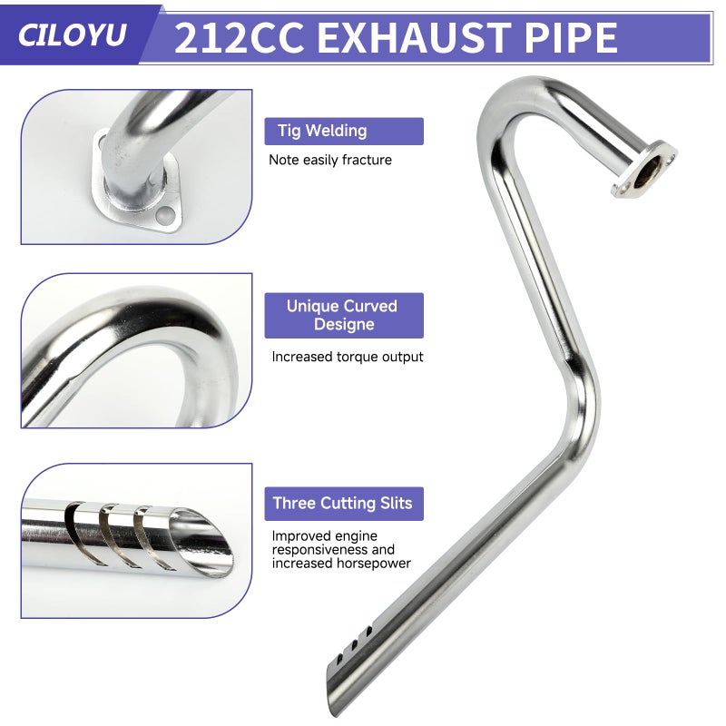 CILOYU 212cc Mini Bike Left Long Exhaust Pipe Compatible with Coleman CT200U CT200U-EX Predator 196cc GX160 GX200 Engine BT200X KT196 Baja MB200 MB165 Axis M200 200cc Minibike Go Kart Parts - Image 2