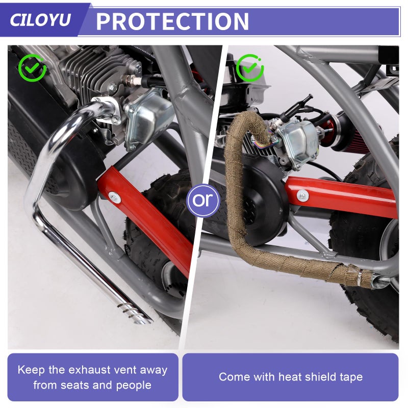 CILOYU 212cc Mini Bike Left Long Exhaust Pipe Compatible with Coleman CT200U CT200U-EX Predator 196cc GX160 GX200 Engine BT200X KT196 Baja MB200 MB165 Axis M200 200cc Minibike Go Kart Parts - Image 4
