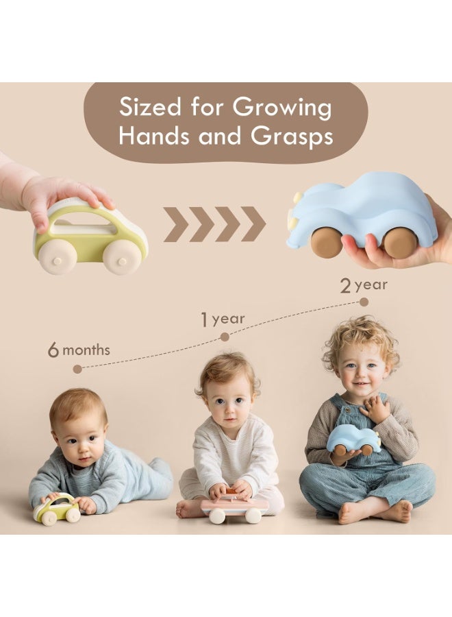 Moonkie Food Grade Silicone Toy Cars for Toddlers 1-3, Push and Go Baby Car Toys 6-12 Months+, One-Piece Design Infant Toys, Birthday Gifts for 1 Year Old Boy Girl, Easy to Clean & Grasp, 5 Pack - Image 3