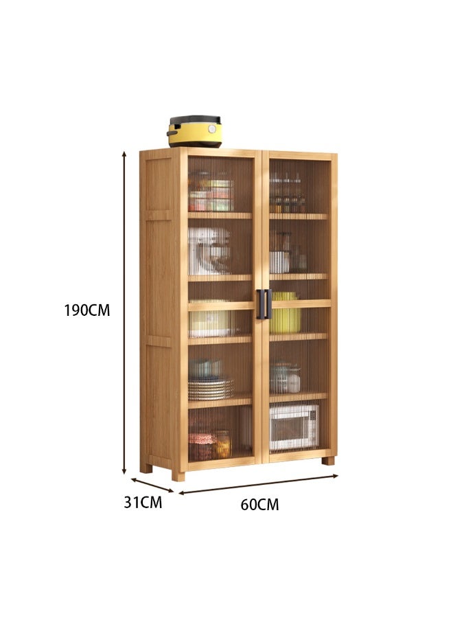 Simple Bookshelf Bamboo Bookcase Multi-layer Display Rack Floor Standing Storage Cabinet with Clear Door for Kitchen Dining Room Living Room - Image 2