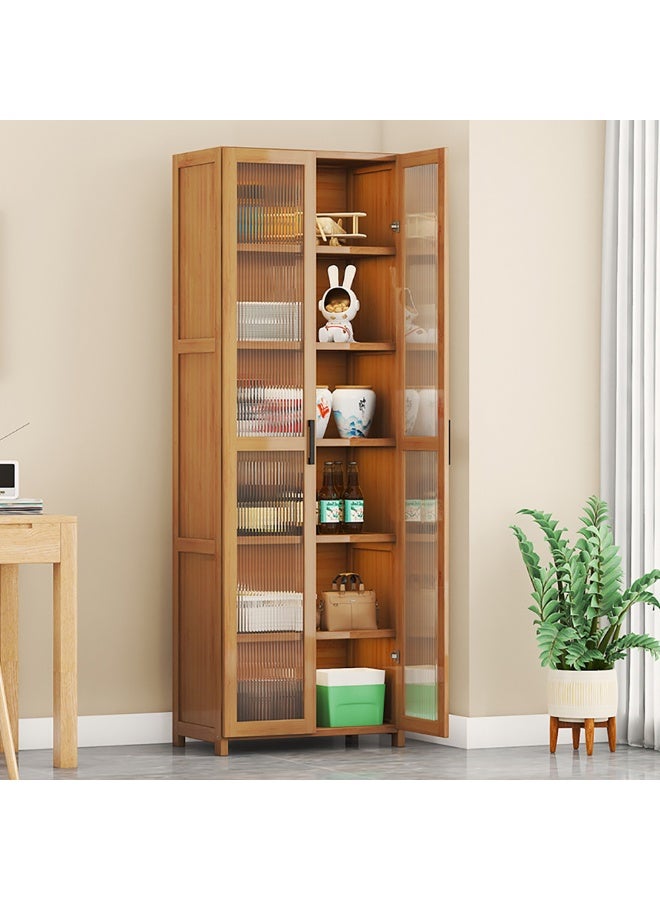 Simple Bookshelf Bamboo Bookcase Multi-layer Display Rack Floor Standing Storage Cabinet with Clear Door for Kitchen Dining Room Living Room - Image 3