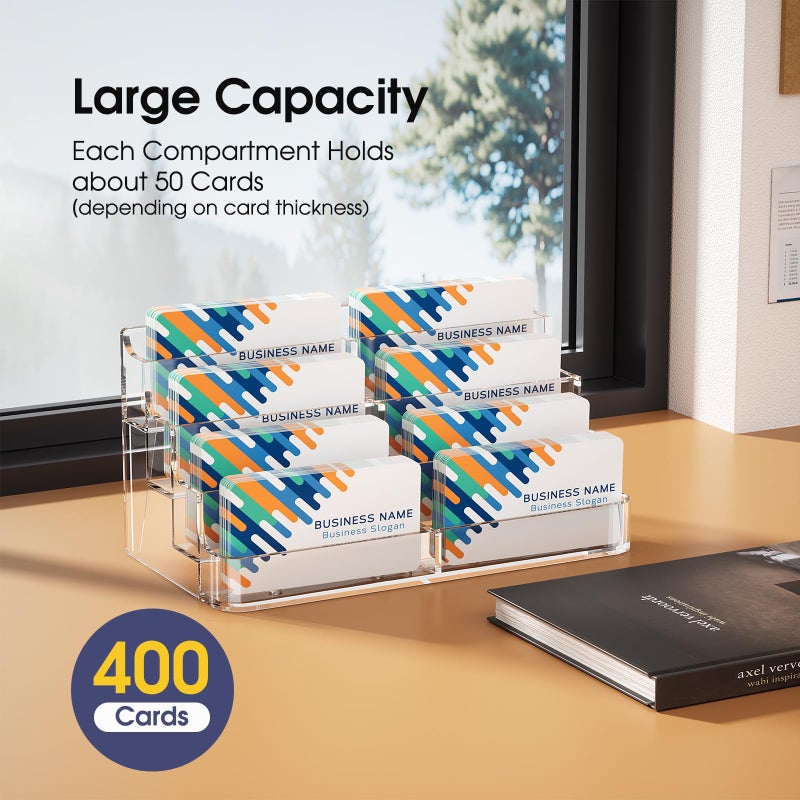 MaxGear Acrylic Business Card Holder for Desk Multiple Business Card Holders, Premium Cards Stand for Workspace, Clear Plastic Display Holder with 4 Tier for Office, 8 Pocket, 400 Cards Capacity - Image 2