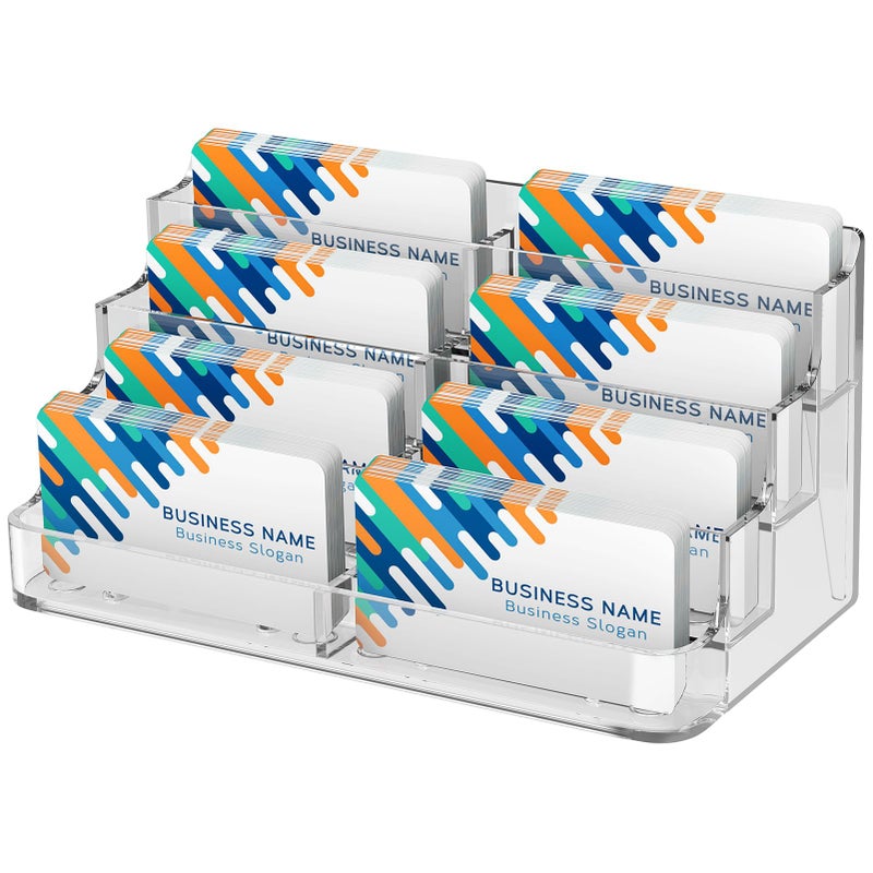 MaxGear Acrylic Business Card Holder for Desk Multiple Business Card Holders, Premium Cards Stand for Workspace, Clear Plastic Display Holder with 4 Tier for Office, 8 Pocket, 400 Cards Capacity - Image 1