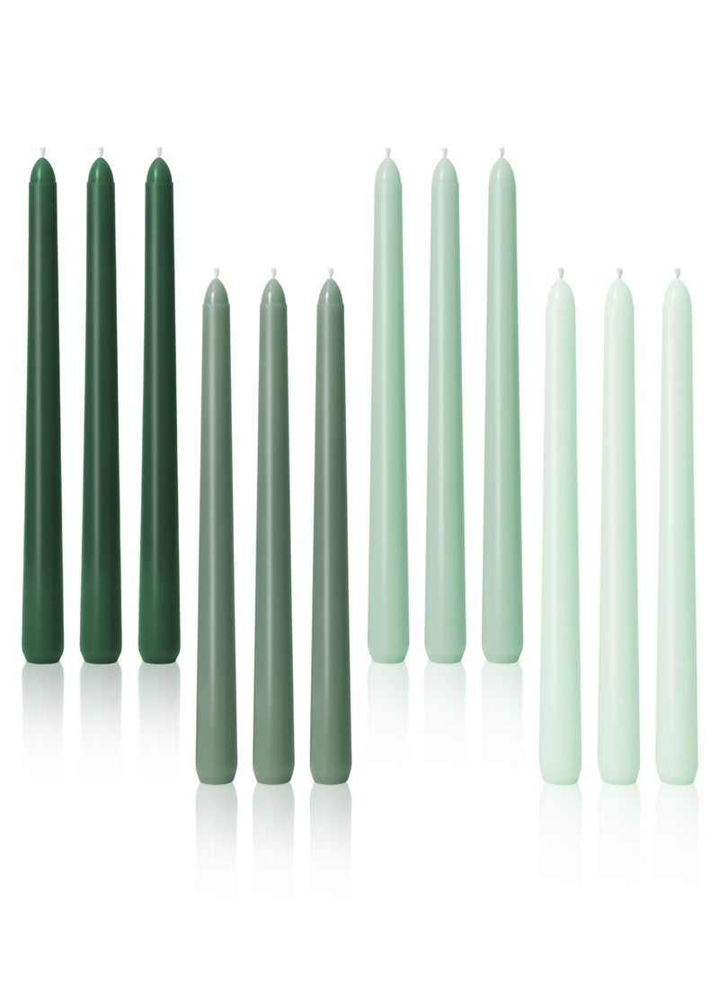 يُسلِّم شموع مدببة 10 بوصة خضراء مجموعة من 12 شمعة غير معطرة، لا تقطر، لا تدخن، طويلة، مدببة، شمعدانات، زفاف، ديكور منزلي، عشاء، سلسلة ألوان طبيعية - Image 1