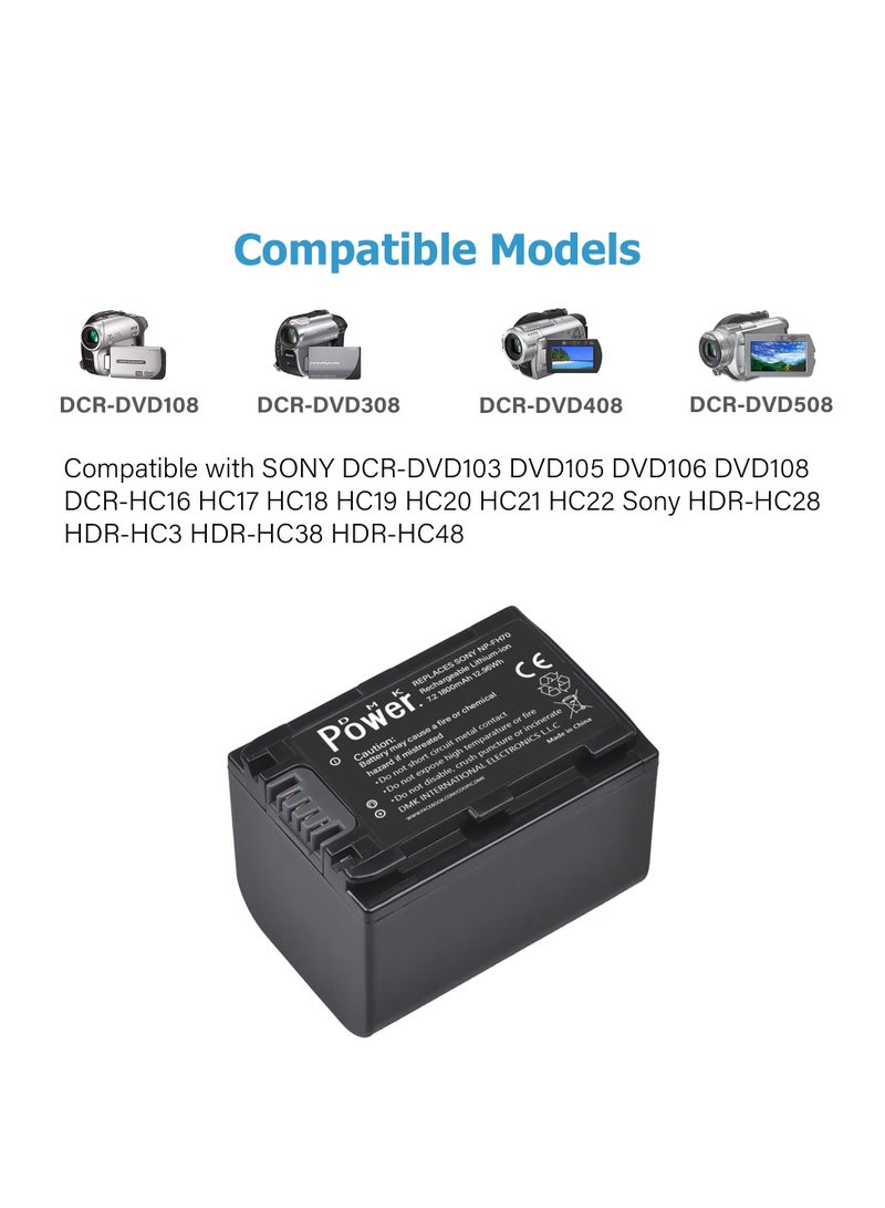 DMK Power بطارية بديلة قابلة للشحن DMK Power 2x NP-FH70 7.2V / 1800mAh وشاحن بطارية سريع LCD 1x متوافق مع كاميرات سوني - Image 5
