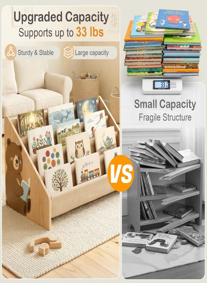 SheSeek Toddler Bookshelf, 4-Tier Solid Wood Bookshelf for Kids Montessori Bookshelf Large Capapcity Nursery Book Shelves Deep Sling Book Organizer for Playroom Kids Book Storage,Brown Bear - Image 4