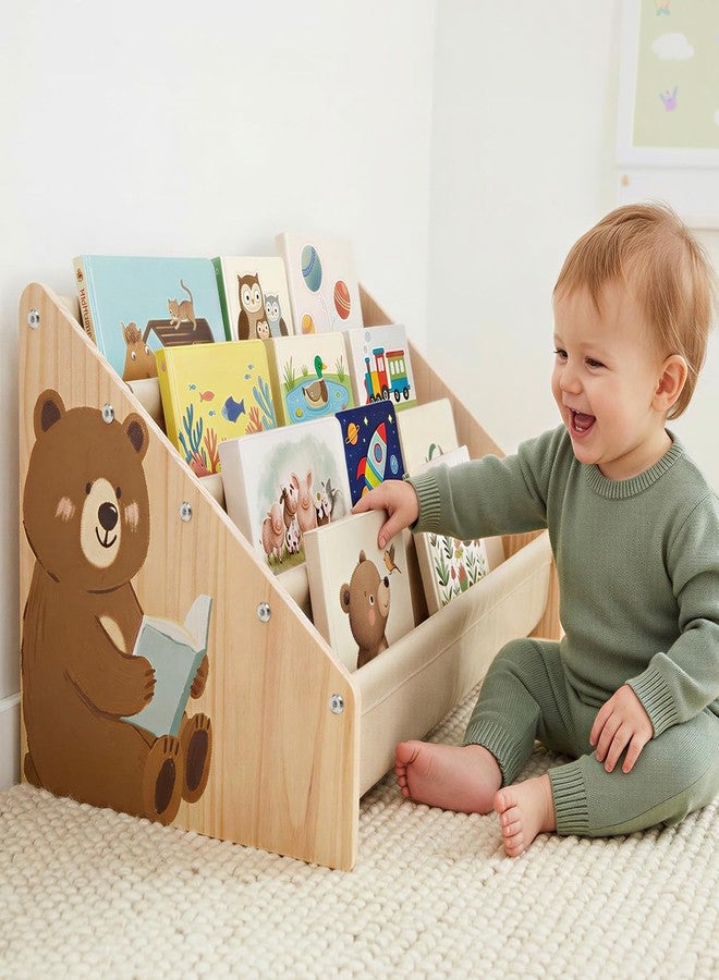 SheSeek Toddler Bookshelf, 4-Tier Solid Wood Bookshelf for Kids Montessori Bookshelf Large Capapcity Nursery Book Shelves Deep Sling Book Organizer for Playroom Kids Book Storage,Brown Bear - Image 1