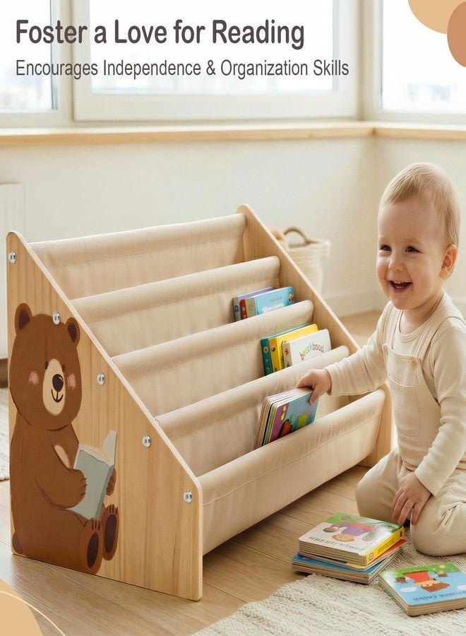 SheSeek Toddler Bookshelf, 4-Tier Solid Wood Bookshelf for Kids Montessori Bookshelf Large Capapcity Nursery Book Shelves Deep Sling Book Organizer for Playroom Kids Book Storage,Brown Bear - Image 5