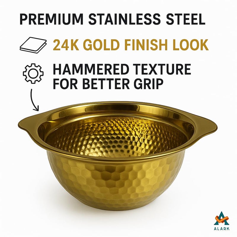 Alark Stainless Steel Mixing Bowl Soup, Salad Bowl for Cooking Prepping Baking Pot and Double-Walled Thicken Gold Bowls Cereal Metal for Dinnerware Serving Fruit Rice Dessert Yogurt Ice Cream Kitchen - Image 3