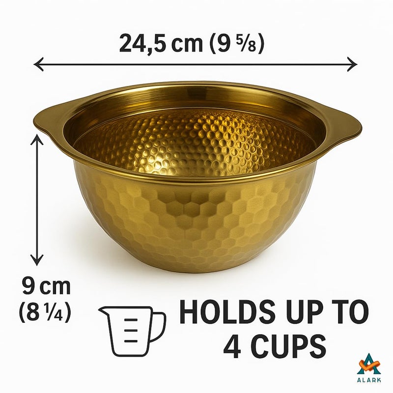 Alark Stainless Steel Mixing Bowl Soup, Salad Bowl for Cooking Prepping Baking Pot and Double-Walled Thicken Gold Bowls Cereal Metal for Dinnerware Serving Fruit Rice Dessert Yogurt Ice Cream Kitchen - Image 2