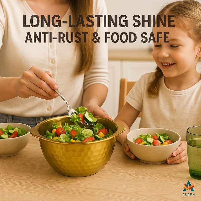 Alark Stainless Steel Mixing Bowl Soup, Salad Bowl for Cooking Prepping Baking Pot and Double-Walled Thicken Gold Bowls Cereal Metal for Dinnerware Serving Fruit Rice Dessert Yogurt Ice Cream Kitchen - Image 5