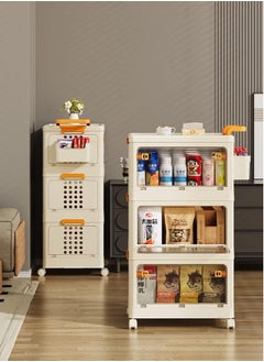 XiuWoo Multilayer Folding Transparent Plastic Storage Cabinet With Wheels, Suitable For Kitchen, Bathroom, Bedroom, Study And Other Scenes, 31.5x52x85cm, 3 Layers  - Image 1