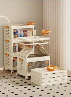 XiuWoo Multilayer Folding Transparent Plastic Storage Cabinet With Wheels, Suitable For Kitchen, Bathroom, Bedroom, Study And Other Scenes, 31.5x52x85cm, 3 Layers  - Image 3