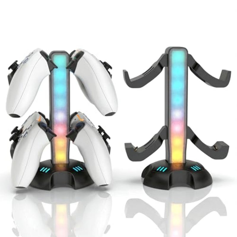 Dual Charging Stand for PlayStation 5 DualSense Controllers with RGB Light Strip Charges 2 PS5 Controllers Compatible with PS5 Pro, PS5 Slim Disc Digital Editions Black - Image 1