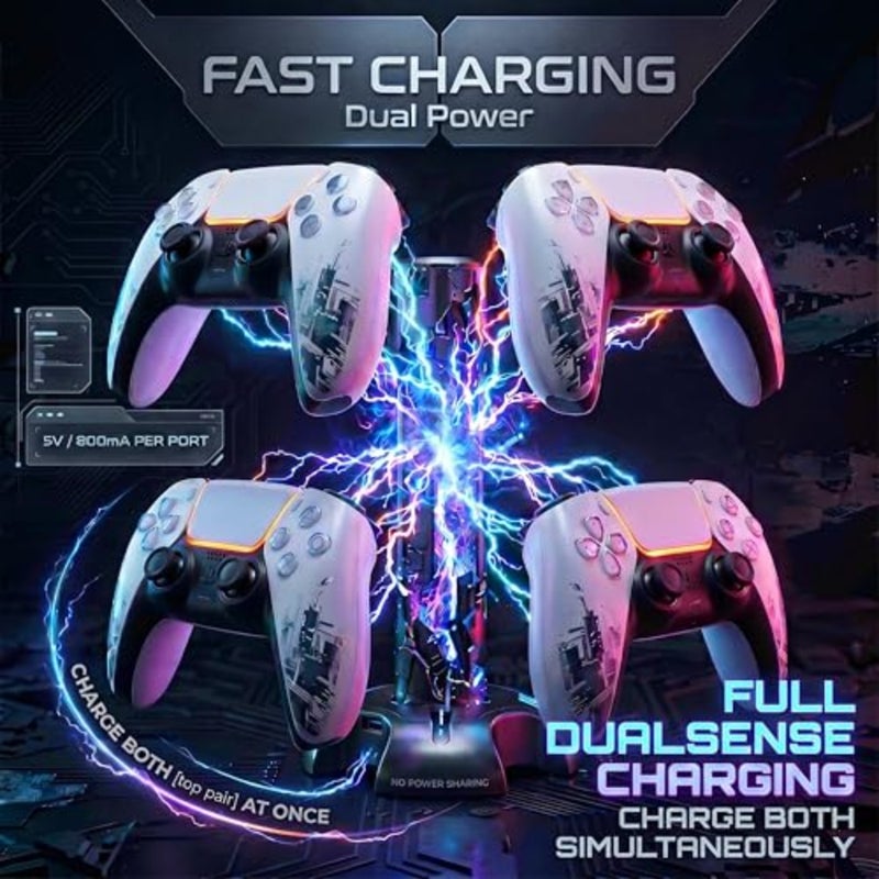 Dual Charging Stand for PlayStation 5 DualSense Controllers with RGB Light Strip Charges 2 PS5 Controllers Compatible with PS5 Pro, PS5 Slim Disc Digital Editions Black - Image 2