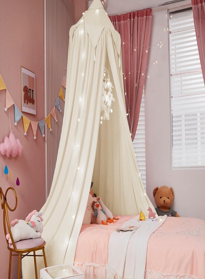 Akiky Kids Bed Canopy with Tassels Natural Crib Canopy with Light for Reading Nook Play Tent Hideaway Hanging Tent Nursery Room Decoration - Image 2