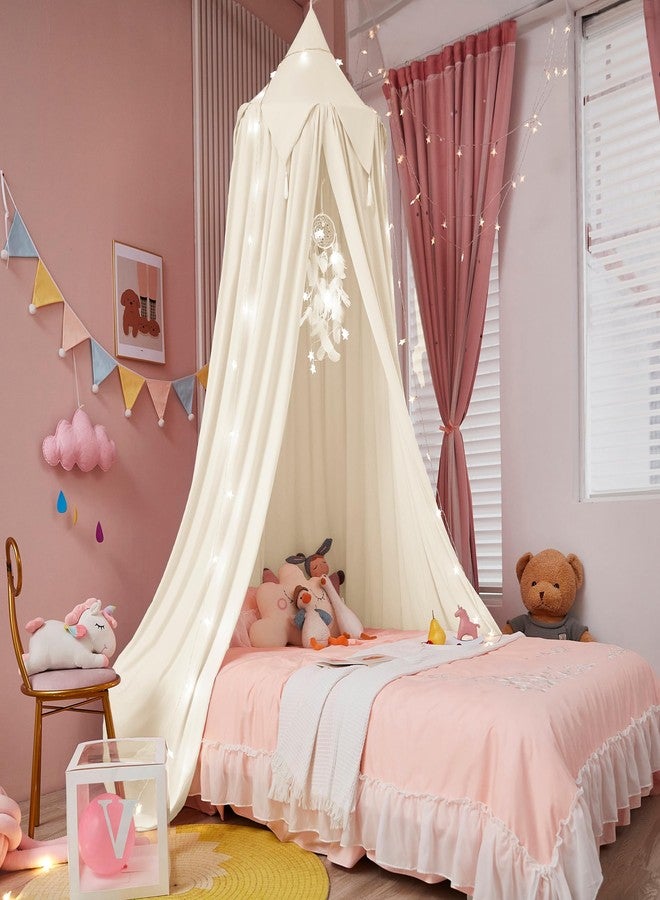 Akiky Kids Bed Canopy with Tassels Natural Crib Canopy with Light for Reading Nook Play Tent Hideaway Hanging Tent Nursery Room Decoration - Image 1