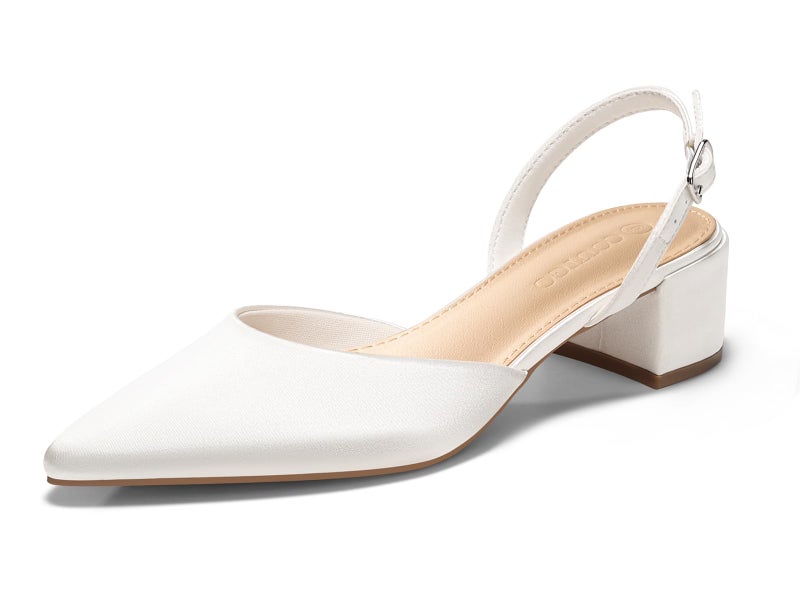Coutgo Womens Low Chunky Heels Slingback Closed Pointed Toe Pumps Party Wedding Dress Shoes, White, Size 8.5 - Image 1