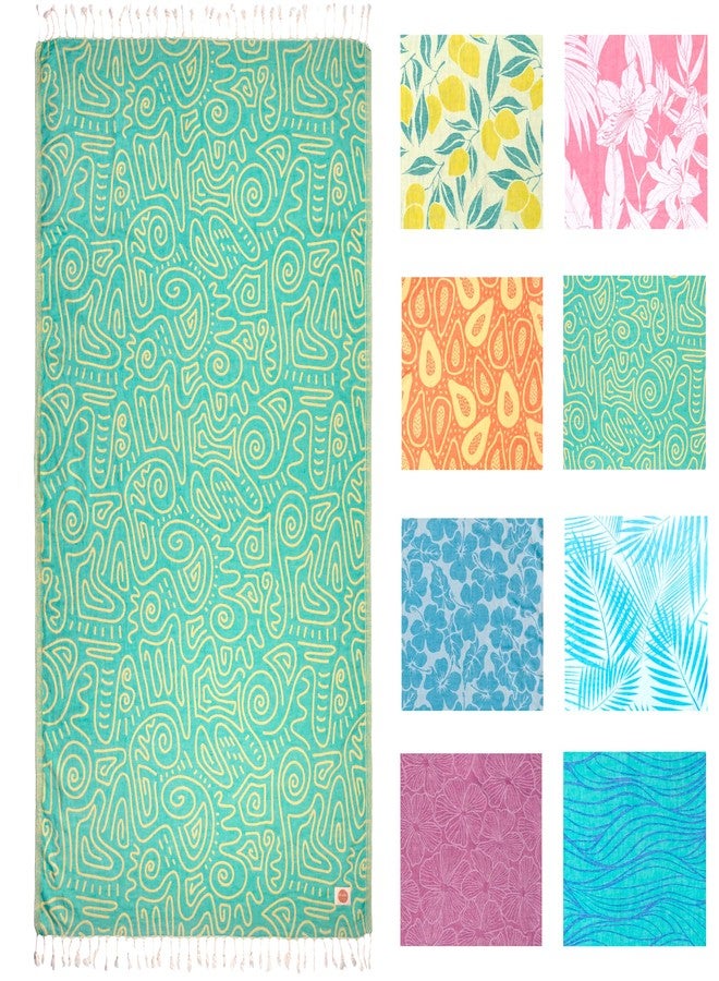 Nova Blue Swell Turkish Beach Towel - 35 x 67 Inches, Blue, 100% Cotton, Quick Dry, Sand-Free, Pom-Pom Tassels - Image 1