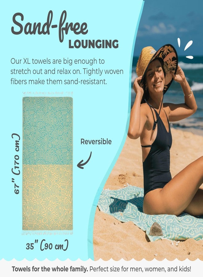 Nova Blue Swell Turkish Beach Towel - 35 x 67 Inches, Blue, 100% Cotton, Quick Dry, Sand-Free, Pom-Pom Tassels - Image 3