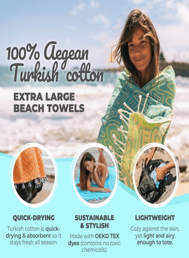 Nova Blue Swell Turkish Beach Towel - 35 x 67 Inches, Blue, 100% Cotton, Quick Dry, Sand-Free, Pom-Pom Tassels - Image 2