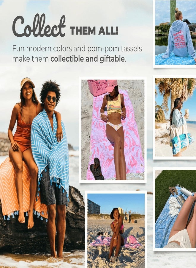 Nova Blue Swell Turkish Beach Towel - 35 x 67 Inches, Blue, 100% Cotton, Quick Dry, Sand-Free, Pom-Pom Tassels - Image 5
