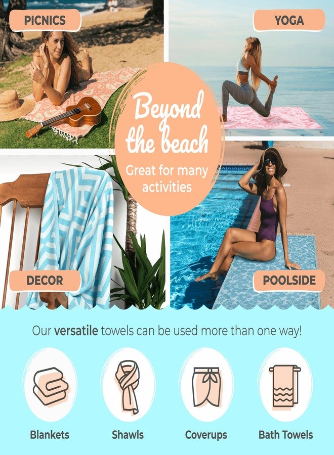 Nova Blue Swell Turkish Beach Towel - 35 x 67 Inches, Blue, 100% Cotton, Quick Dry, Sand-Free, Pom-Pom Tassels - Image 4