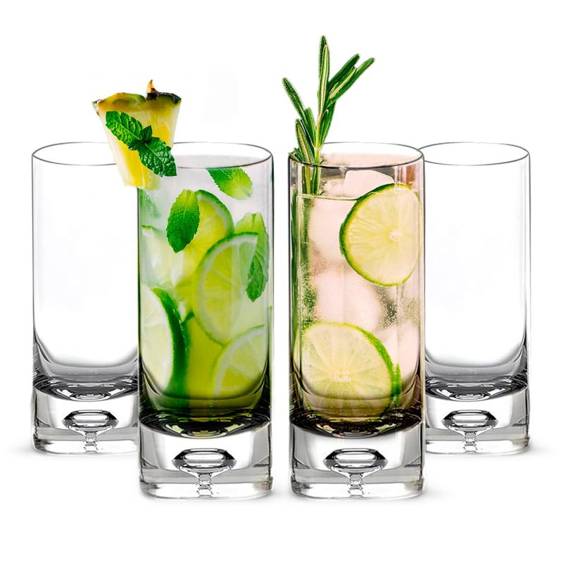 LEMONSODA Crystal Bubble Base Collins Glass Highball Tumbler  Set of 412OZ  Heavy Weighted Bottom  Unique Design Great for Water Juice Beer Cocktails and More