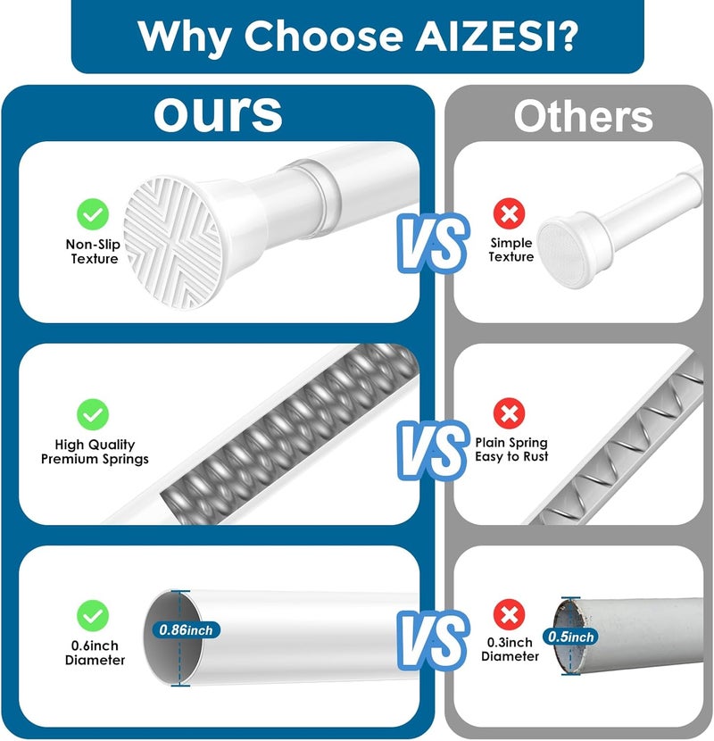 AIZESI 1PCS Spring Tension Curtain Rods 32 to 72 Inch White Tension Rod Spring Tension Rod long Curtain Rod Tension Adjustable Curtain Rods for Kitchen - Image 2