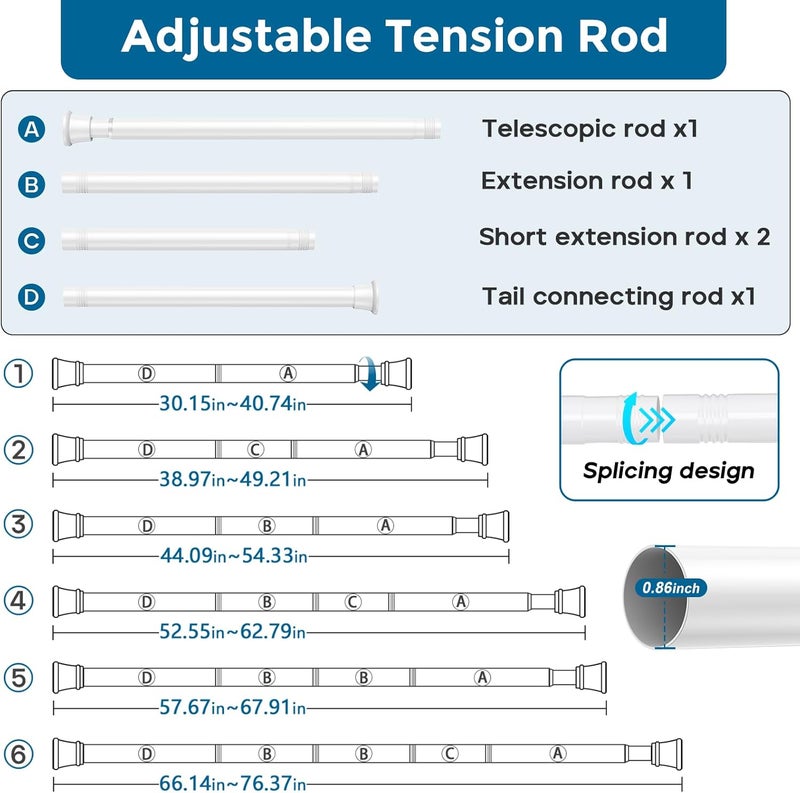 AIZESI 1PCS Spring Tension Curtain Rods 32 to 72 Inch White Tension Rod Spring Tension Rod long Curtain Rod Tension Adjustable Curtain Rods for Kitchen - Image 3