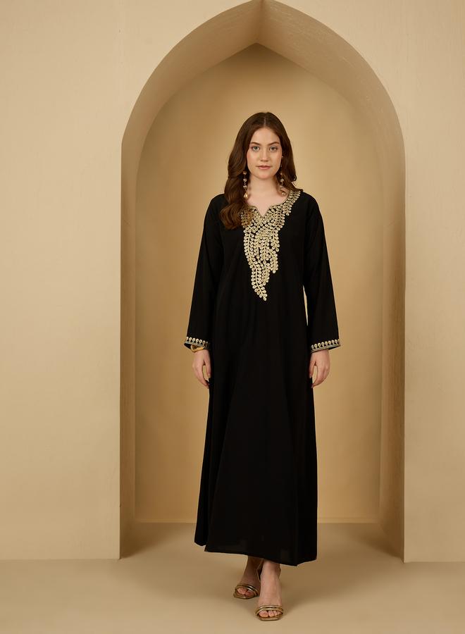 Styli Black Embroidered A-Line Jalabiya with Embellishment - Image 2
