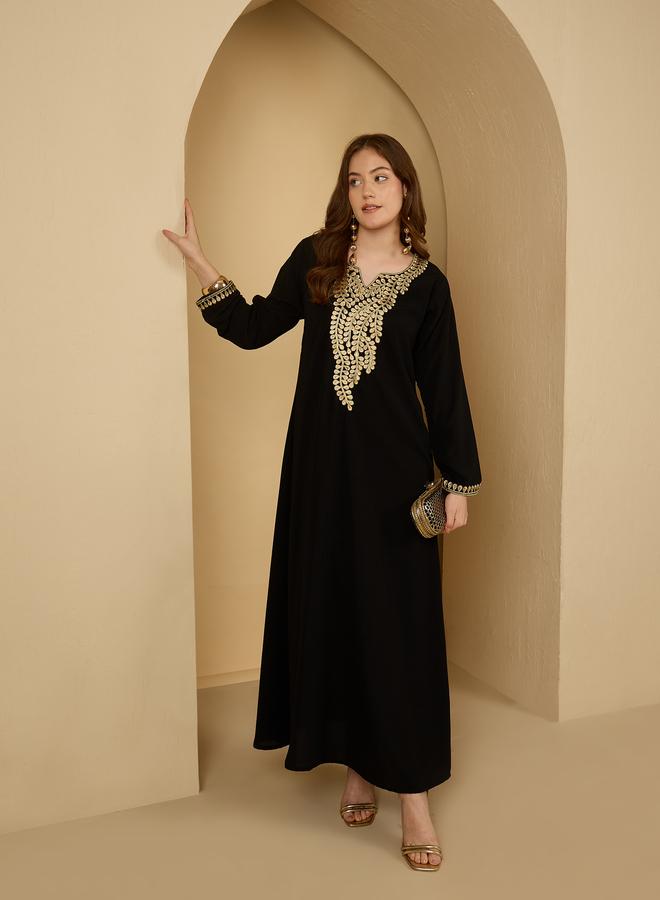Styli Black Embroidered A-Line Jalabiya with Embellishment - Image 1