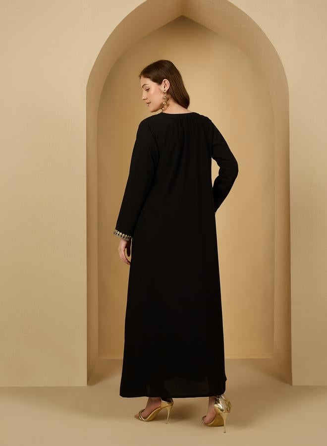 Styli Black Embroidered A-Line Jalabiya with Embellishment - Image 5
