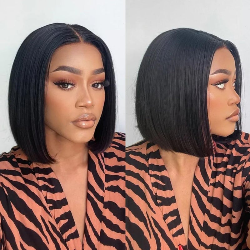 12 Inch 13x4 Lace Front Wigs Human Hair Bob Wig Human Hair Pre Plucked with Baby Hair 180 Density Straight Bob Human Hair Wigs Short Bob Wigs for Women