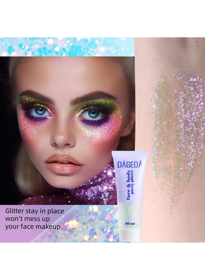 DAGEDA Body Glitter Gel, Holographic Face Glitters Body Gel Shimmer Liquid Eyeshadow, Color Changing Glitter for Face Hair Nails, Glitter Under Light Festival Glitter Makeup 1.7oz (Sparkling Pink) - Image 2