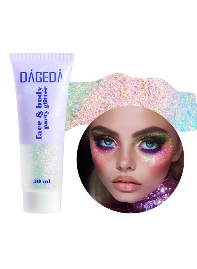 DAGEDA Body Glitter Gel, Holographic Face Glitters Body Gel Shimmer Liquid Eyeshadow, Color Changing Glitter for Face Hair Nails, Glitter Under Light Festival Glitter Makeup 1.7oz (Sparkling Pink) - Image 1