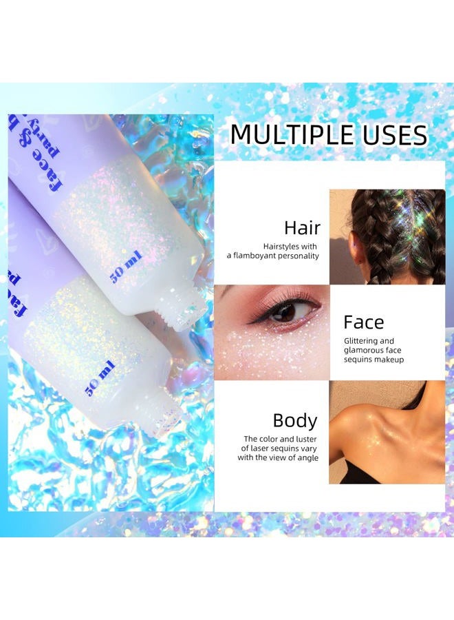 DAGEDA Body Glitter Gel, Holographic Face Glitters Body Gel Shimmer Liquid Eyeshadow, Color Changing Glitter for Face Hair Nails, Glitter Under Light Festival Glitter Makeup 1.7oz (Sparkling Pink) - Image 5