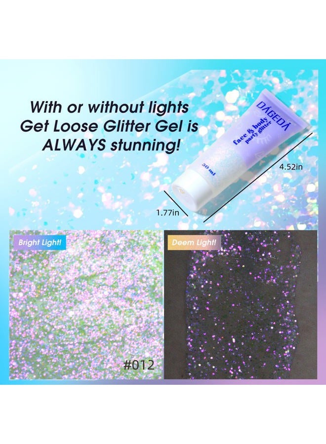 DAGEDA Body Glitter Gel, Holographic Face Glitters Body Gel Shimmer Liquid Eyeshadow, Color Changing Glitter for Face Hair Nails, Glitter Under Light Festival Glitter Makeup 1.7oz (Sparkling Pink) - Image 3