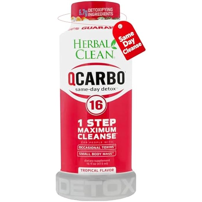 Herbal Clean Qcarbo16 Same-Day Detox Cleanse Drink (16 fl oz) - Tropical Flavor Full Body Cleanse* Detox Drink for Moderate Toxin Level*, Vitamin B2 and Vitamin B12 for Men & Women - Image 1