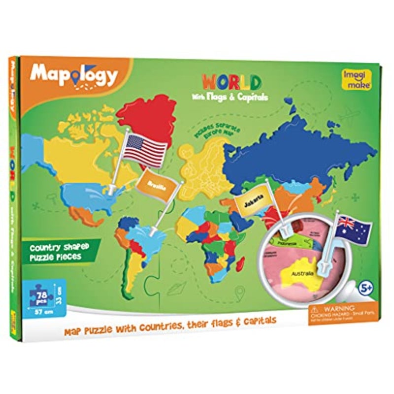 Imagimake Mapology لغز خريطة العالم مع أعلام الدولة وعواصمها لمدة 5+ سنوات على شكل بلد بانوراما الألغاز الجغرافيا التعلم والألعاب التعليمية للبنين والبنات هدية رمضان لمدة 5-12 - Image 2