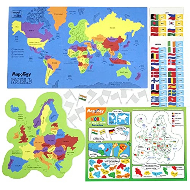 Imagimake Mapology لغز خريطة العالم مع أعلام الدولة وعواصمها لمدة 5+ سنوات على شكل بلد بانوراما الألغاز الجغرافيا التعلم والألعاب التعليمية للبنين والبنات هدية رمضان لمدة 5-12 - Image 3