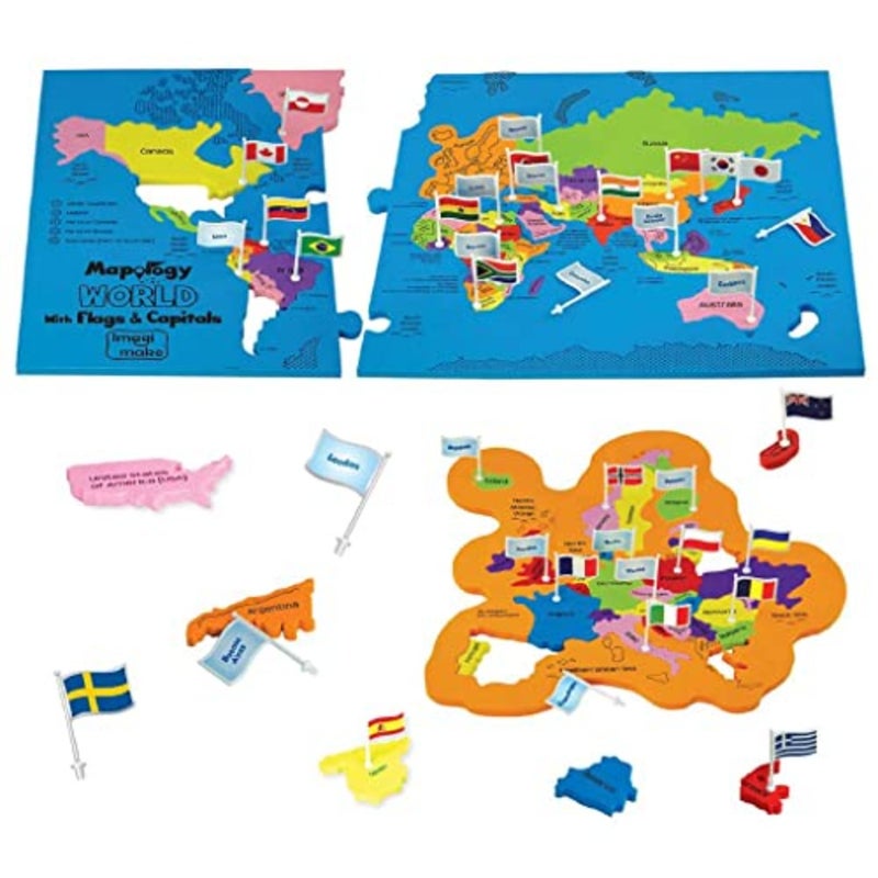 Imagimake Mapology لغز خريطة العالم مع أعلام الدولة وعواصمها لمدة 5+ سنوات على شكل بلد بانوراما الألغاز الجغرافيا التعلم والألعاب التعليمية للبنين والبنات هدية رمضان لمدة 5-12 - Image 1