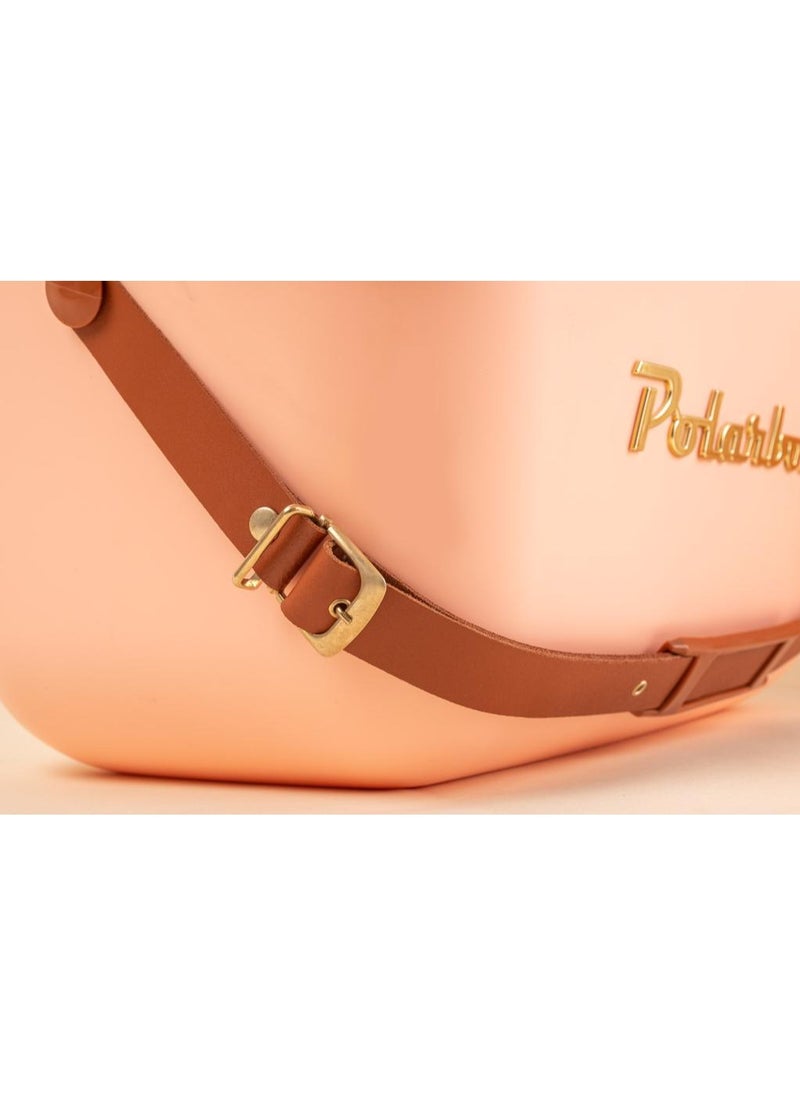 Polarbox® 20L Ice Box - Portable - Rigid Thermal Insulated Cooler Box - For Outdoor Beach Picnic, Party Drinks & Food Use - Storage Box - Gold Edition - Coral Cooler with Brown Leather Strap