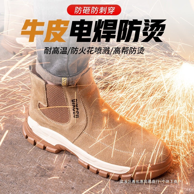 Labor Protection Shoes Men'S Anti-Smashing And Anti-Piercing Steel Headband Steel Plate High-Top Winter Cotton Shoes Wear-Resistant Electric Welding Work Site - Image 3