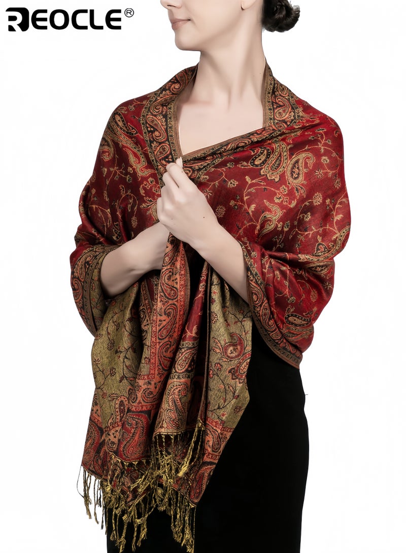 REOCLE Women's Reversible Pashmina Scarf with Double Sided Print and Exotic Design Versatile Shawl with All Season Comfort for Evening Festival Wear - Image 1
